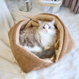 Mats chauds chats lit de chien lit chat sac de couchage profond sommeil hiver chiens chats nid coussin amovible machine laver longs produits en peluche