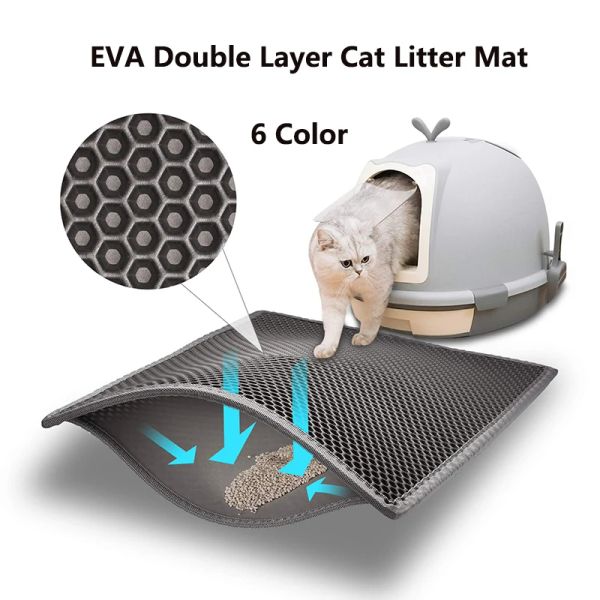 Esteras impermeables para gatos, estera para residuos de doble capa, caja de arena para mascotas, estera antideslizante, almohadilla para gato, almohadilla de cama limpia lavable, estera para atrapar a prueba de orina