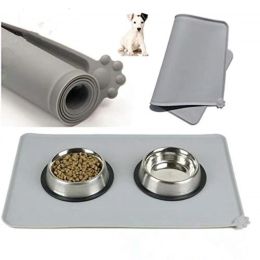 Tapis pour animaux de compagnie imperméables pour chiens chat couleur solide silicone aliments pour animaux de compagnie cous