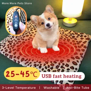 Matten Winter elektrisch waterdicht huisdierverwarmingskussen voor honden- en kattenbedden USB-verwarmde huisdiermat met warmer huisdierbed Poweroff-bescherming