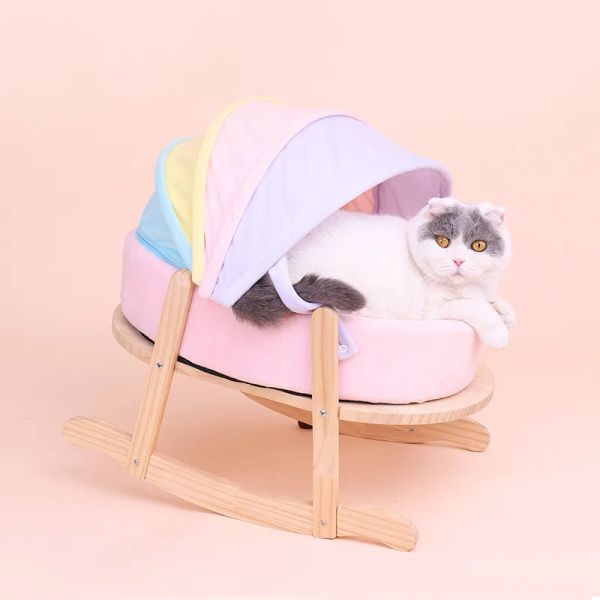 Esteras de madera para gatos, columpio, cama mecedora, lavable, para mascotas, casa de felpa suave, gatito, hamaca para dormir, estera, cuna para gatos, camas para perros pequeños M6106