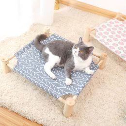 Tapis Lit surélevé en bois pour chat, amovible et lavable, lit hamac pour chat, adapté aux petits chats et chiens, à l'intérieur et à l'extérieur