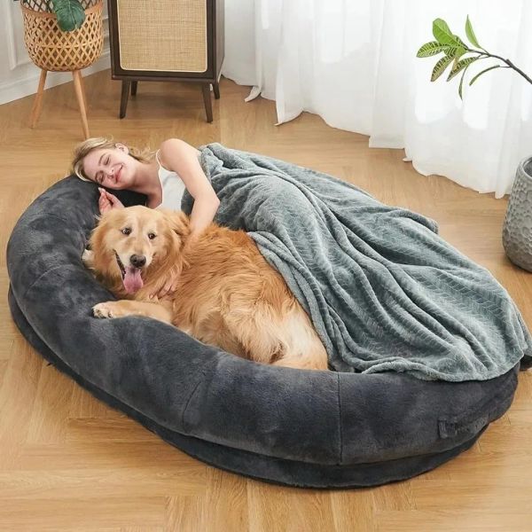 Mats xiecUva lit de chien de taille humaine pour personnes adultes, lit de chien géant pour le lit de sieste gris foncé, noir 72 