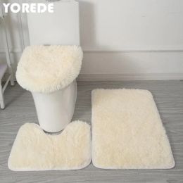 Tapis YOREDE tapis de bain moelleux 3 pièces ensemble couleur unie tapis de maison couvercle de toilette couverture tapis Kit tapis de pied antidérapant pour accessoires de salle de bain