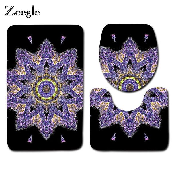 Tapis Zeegle tapis de toilette imprimé géométrique tapis de bain antidérapant Mandala Boho tapis de salle de bain imprimé 3 pièces/ensemble tapis