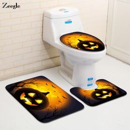 Alfombrillas Zeegle, alfombrilla para inodoro con luces de Halloween, 3 unidades/juego, alfombra para baño, tapa para inodoro, cubierta para asiento de inodoro, alfombras, alfombrilla de baño antideslizante