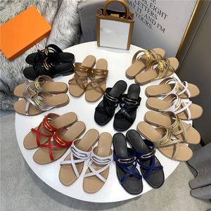 Matt Nude Cross Bandjes Dames Sandalen S Ontwerpers Slippers Zomer Strand Outdoor Brede Platte Dia's met Doos Hoge Kwaliteit Vakantie Mode