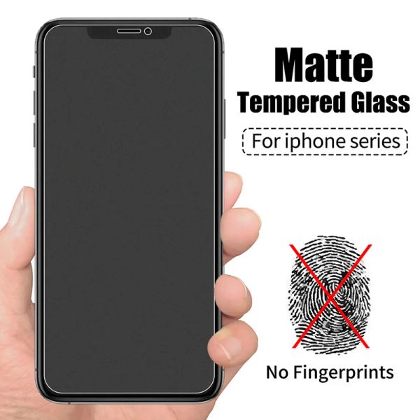 Film en verre trempé mat Anti-éblouissement pour iPhone 15 14 13 12 11 Pro Max Mini XS XR XSMax, protecteur d'écran, verre de soin des yeux