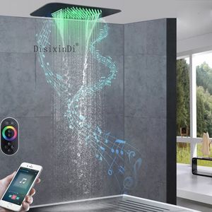 Mat zwart 580x380 badkamer regenval waterval afstandsbediening led douche kraan met muziekfunctie douchekop