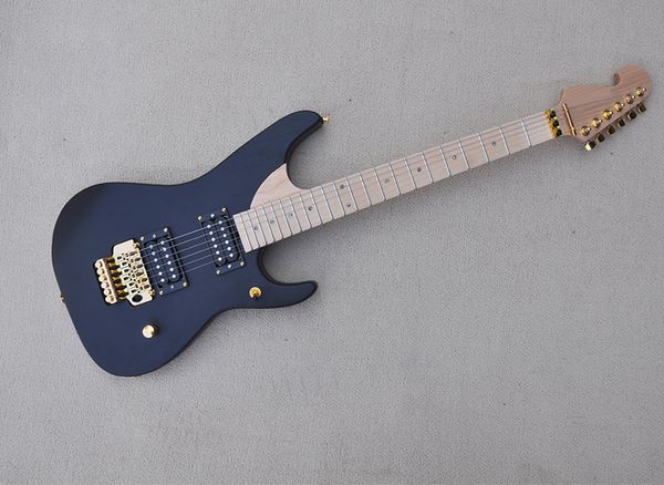 Guitare électrique noir mat à 6 cordes avec incrustation d'ormeau, micros Floyd Rose Humbuckers