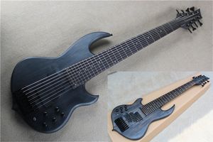 Mat Black 8 Strings 24 Frets Neck-Thru-Body Electric Bass Guitar met Rosewood Benebord, kan worden aangepast