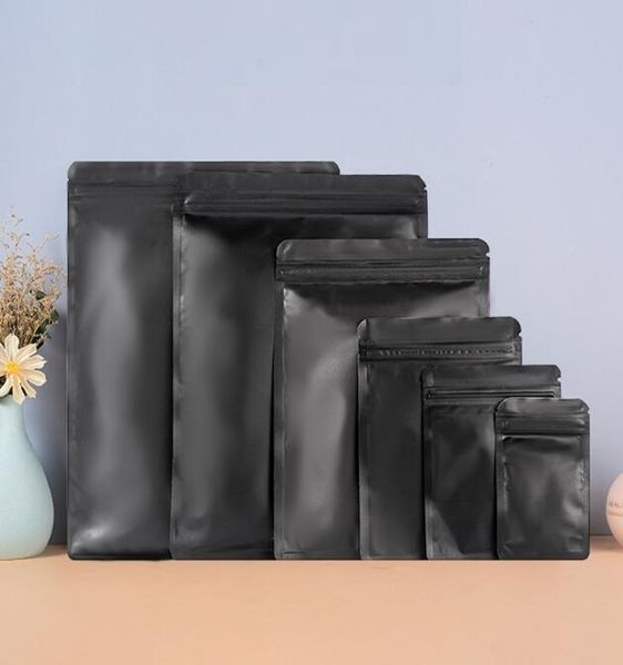 Bolsitas pequeñas de papel de aluminio negro mate, bolsa de alimentos con cierre resellable, bolsas Mylar a granel, bolsa de almacenamiento con cremallera a prueba de olores