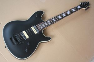 Matte Black Floyd Rose Guitarra eléctrica con incrustaciones de bloque de pera blanca, diapasón de palo de rosa, se puede personalizar