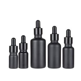 Bouteilles d'huile essentielle en verre noir mat, flacon compte-gouttes avec bouchon en aluminium anodisé brillant, 5ml, 10ml, 15ml, 30ml, 50ml, 100ml, Ixdve