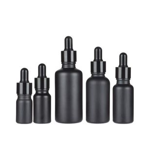 Bouteilles d'huile essentielle en verre noir mat Flacon compte-gouttes avec capuchon en aluminium anodisé brillant 5 ml 10 ml 15 ml 30 ml 50 ml 100 ml Xskno