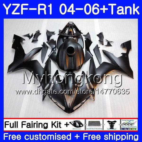 Cuerpo brillante negro mate + tanque para YAMAHA YZF R 1 YZF-1000 YZF 1000 YZFR1 04 05 06 232HM.16 YZF1000 YZF-R1 04 06 YZF R1 2004 2005 2006 Carenado
