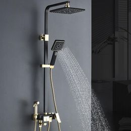 Robinet de salle de bains en or noir mat, douche de pluie, robinet de bain, baignoire murale, mitigeur de douche, ensemble de robinets mélangeurs