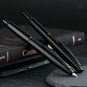 Mat Zwart MAJOHN A1 Druk Vulpen Intrekbare Fine Nib 0.4mm Metalen Inkt Pen met Converter voor Schrijven 220720