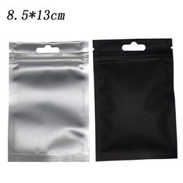 Sac d'emballage en plastique transparent Mylar noir mat, 8, 5, 13cm, sac d'emballage en aluminium thermoscellable, sac d'emballage supérieur à fermeture éclair, 100 pièces, lot312C