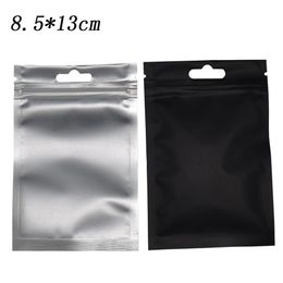 Bolsa de paquete de plástico transparente Mylar negro mate 8 5 13 cm Bolsa de embalaje de papel de aluminio sellable con calor Bolsa de paquete superior con cremallera 100 piezas lot285z