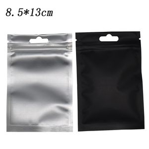 Noir mat Mylar Paquet sac en plastique 8,5 * 13cm chaleur Scellable feuille d'aluminium d'emballage Sac Zipper Top Sac Paquet 100pcs / lot