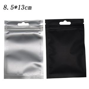 Sac d'emballage en plastique transparent Mylar noir mat, 8, 5, 13cm, sac d'emballage en aluminium thermoscellable, sac d'emballage supérieur à fermeture éclair, 100 pièces, lot3051
