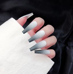 Mat Black Ombre Nails Gradiëntkist extra lange druk op ballerina valse vingernagels volledige kunstmatige acrylhoes nagel 24pcs7939430