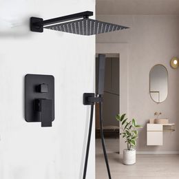 Matte Black Shower Faucets Set Rainfall 10/10/12/16 Sistema de ducha oculto Monte de pared Muecería Conjunto de duchas de ducha