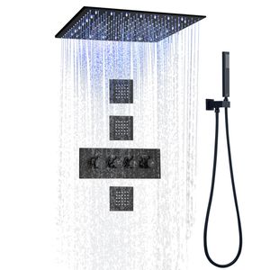 Robinets de douche thermostatique noirs mates réglemente les précipitations de douche de plafond de salle de bain LED à LED avec buse à main