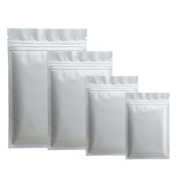 Bolsas de plástico con cierre de cremallera Mylar de papel de aluminio blanco y negro mate, bolsa de embalaje con cierre hermético plano sellable al calor para hierbas en polvo, 100 Uds.