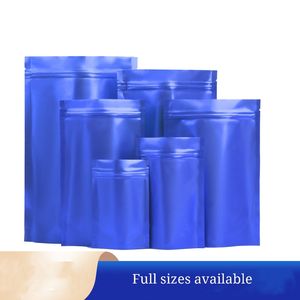 Matte Blue Zip Lock Packaging Dry Food and Flowers Standing Mylar Bags 100 stks / partij Beide zijden Solid Rits Sealing Pouches