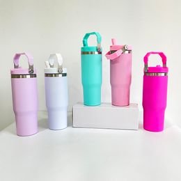 Sublimation de couleur mate 30oz paille à la paille inoxydable vide isolé BPA BPA Sports de voyage Gobines portables portables avec poignée pour l'impression de bricolage