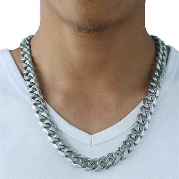 Mat Davieslee Brossé Poli Collier Hommes Chaîne Coupe Gourmette Cubaine Lien Acier Inoxydable 316L Couleur Argent 15 mm DHNM18 220217278p