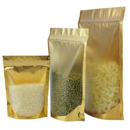 Sacs d'emballage à fermeture éclair en aluminium doré mat, pochette de stockage de café debout, sac en Mylar réutilisable, emballage à fermeture éclair Arnku