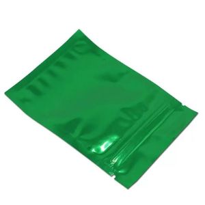 Sac d'emballage en papier d'aluminium refermable vert mat, 200 pièces/lot, sac à fermeture éclair pour aliments, collations à thé, emballage étanche en mylar Foil Dsjx