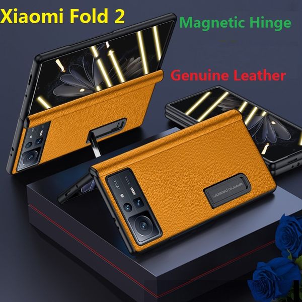 Soporte magnético para Xiaomi Mix Fold 2 3 Fold3, funda de cuero genuino, película protectora de bisagra, cubierta de pantalla