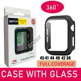 Mat Hard Iwatch Case met glazen schermbeschermer voor Apple IWatch -serie 8 7 6 5/4/3/2/1 volledige dekking 38 40 42 44 41 45 mm