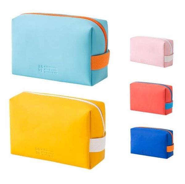 Bolsas de maquillaje de cuero mate, neceser organizador de PU para mujer, neceser colgante portátil impermeable de Color caramelo