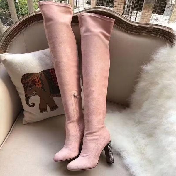 Botas de tacón alto de cuero mate para mujer, zapatos de vestir por encima de la rodilla con parte inferior de cuero genuino, espectáculo de pasarela, fiesta, banquete, botas de falda corta ajustadas 35-41