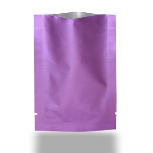 Bolsa de embalaje de aluminio puro con tapa abierta y sellado térmico de color morado claro mate, bolsas de almacenamiento de papel de Mylar al vacío para embalaje de mascarillas cosméticas para alimentos