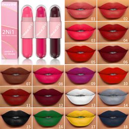 Lips à lèvres mat + à lèvres Gloss 2-en-1 Dua End Lipgloss Glaze Glaze Face Beauty Makeup Kit en 18 couleurs CMAADU CM18SLC