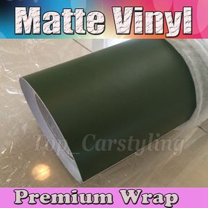 Matte militaire groene vinyl auto wrap film met luchtaflaat leger mat vinyl voor voertuigverpakking die folie 1,52x30m/rol (5ftx98ft)