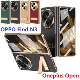 Funda de cuero chapado para OPPO Find N3, soporte de armadura, película de vidrio frontal, protección, cubierta abierta Oneplus