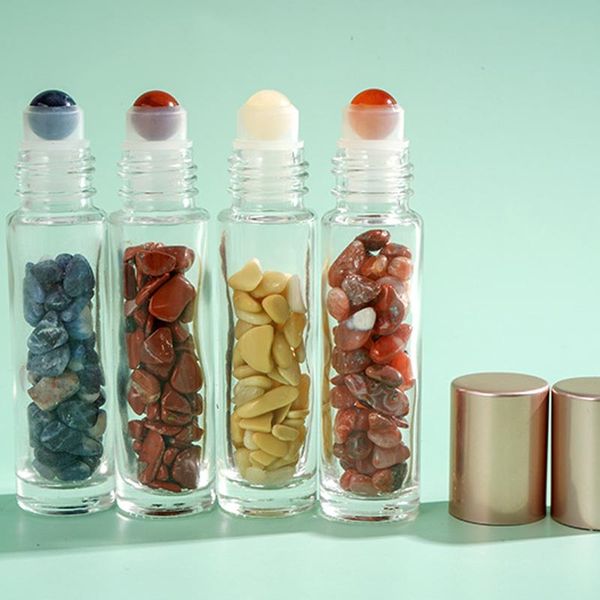 Matte Rose Gold Cover Clear Glass Roll on Bottle 10ml Stone Parfum Conteneurs Cosmétiques Pour Eliquid