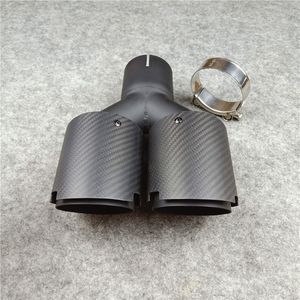 Matte Titanium Black Y Model Dubbele uitlaatdemperleidingen Koolstofvezel + roestvrij staal voor Universal Auto Back Tail System