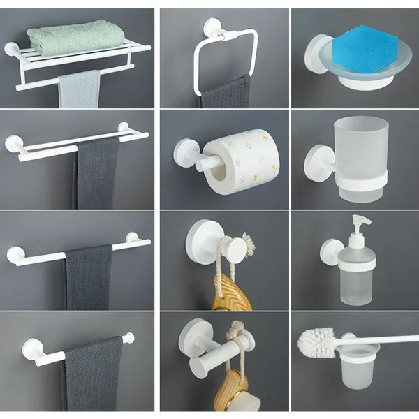 Juego de accesorios de baño blanco mate, soporte para toallas de baño, gancho para bata de papel, cepillo de baño, estante para jabonera, 240228