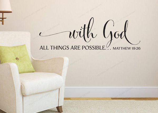 Matthieu 19:26 avec Dieu toutes les choses sont possibles Ecriture sticker mural bible verset sticker mural vinyle maison décoration murale JH570