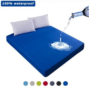 Mattress Pad 100% Waterproof Solid Bed Fitted Sheet Nordic Adjustable Covers Four Corners With Elastic Band Multi Size 230221