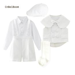 Matrassen Boy -outfit Set Boutique Witte formele pakken 5pcs Baptismal Baby Boys Girls kleding met kinderen 14 jaar verjaardagsfeestjurk