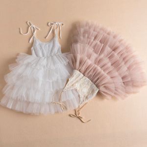 Matrassen Girl Party Princess Dress Jurk Lace Flower Verjaardag gelaagde Tule Mouwloze lange jurk kinderen avondkostuummeisjes meisje jurken voor bruiloft